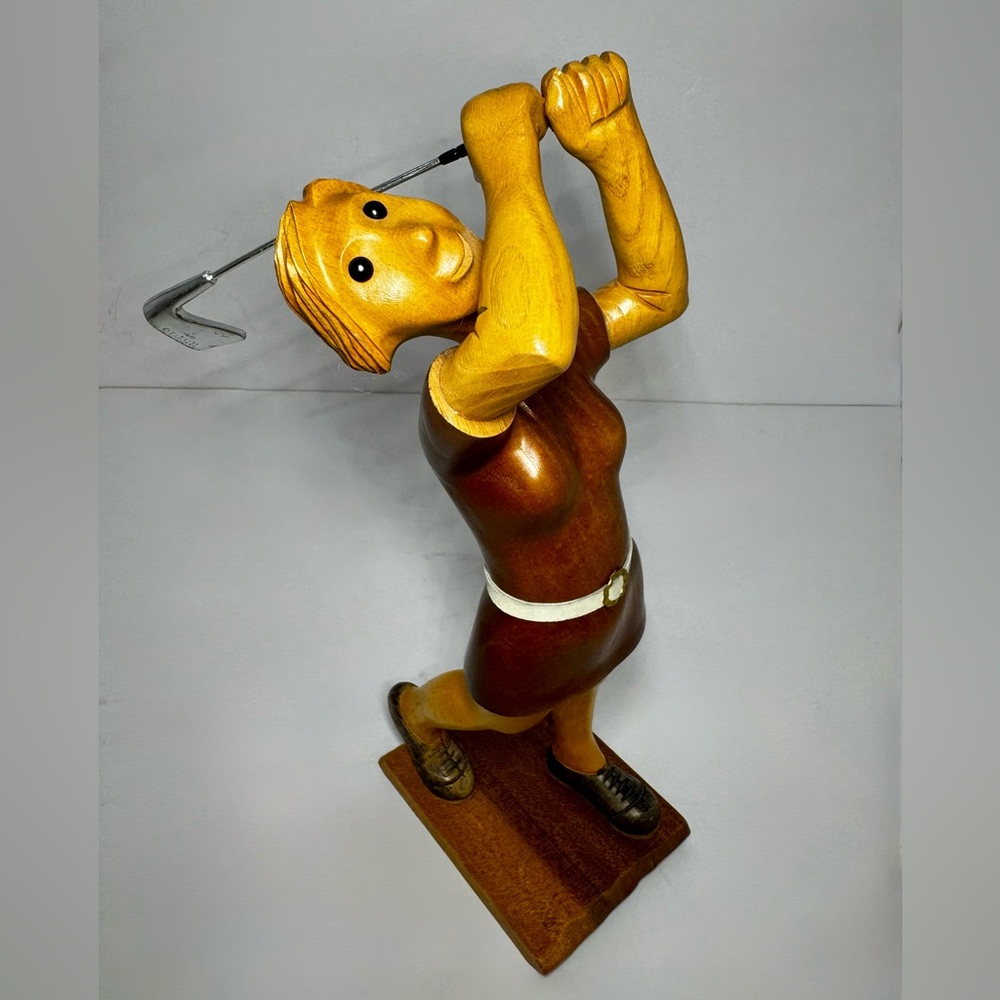 Romer of Italy Vintage 1992 Hand Carved Female Golfer Wood Statue - Picture 5 of 10